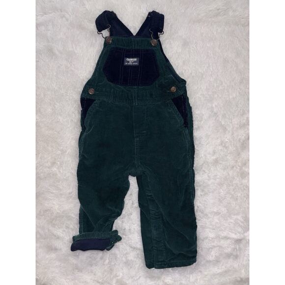 Osh Kosh B’Gosh Sz. 18 Mo. Grn & Blue Corduroy Lined Overalls. Cute, Grt Shape - Picture 1 of 9